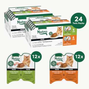 Nutro Wet Cat Food Paté Multipack: Turkey Recipe and Chicken Recipe (12) 2.64 oz. Trays (Pack of 2)