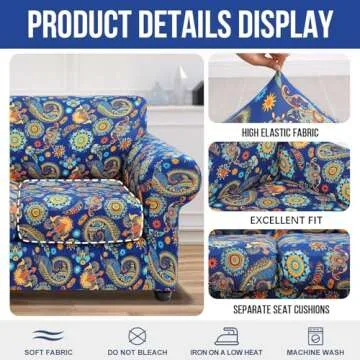 hyha Couch Cover, Loveseat Covers, Floral Pattern, Stretch, Printed, 3 Pieces, Sofa Slipcovers, for 2 Separate Cushion Couch Sofa, Washable Furniture Protector for Dogs(Loveseat, Vintage Pattern)