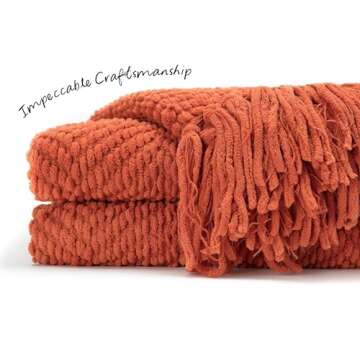 Chanasya Premium Textured Knit Throw Blanket with Tassels - Soft, Cozy Blanket for Couch, Bed, Living Room - 50" x 65” - Rust