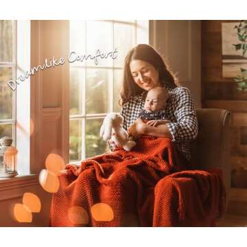 Chanasya Premium Textured Knit Throw Blanket with Tassels - Soft, Cozy Blanket for Couch, Bed, Living Room - 50" x 65” - Rust