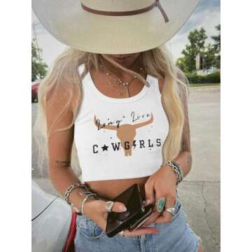 Long Live Cowgirl Tank Top Woman Country Music Crop Top Western Cowboy Shirt Cow Graphic Cami Sleeveless Tops White