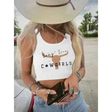 Long Live Cowgirl Tank Top Woman Country Music Crop Top Western Cowboy Shirt Cow Graphic Cami Sleeveless Tops White