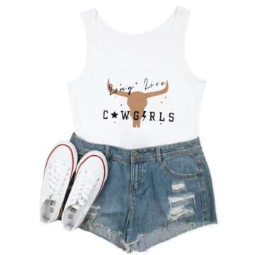 Long Live Cowgirl Tank Top Woman Country Music Crop Top Western Cowboy Shirt Cow Graphic Cami Sleeveless Tops White