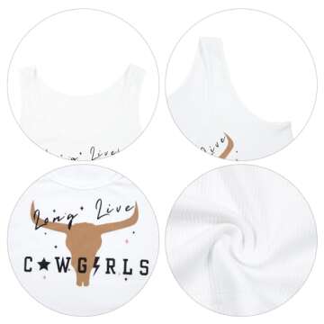 Long Live Cowgirl Tank Top Woman Country Music Crop Top Western Cowboy Shirt Cow Graphic Cami Sleeveless Tops White