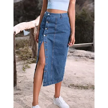 Stylish ELSTAROA High Waisted Denim Skirt for Women