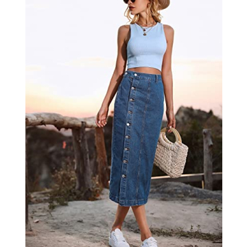 Stylish ELSTAROA High Waisted Denim Skirt for Women