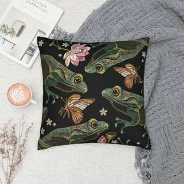 Duduho Vintage Frogs Lotus Flowers Decorative Pillow Cover