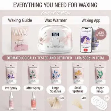 Tress Wellness Waxing Kit for Brazilian Wax - Easy to Use - For Sensitive Skin - Digital Display, Flower Watercolor White