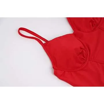 Meladyan Women Sexy Long Sleeve Mesh Crop Top Solid Cover Up Spaghetti Strap Slim Fit Corset Cami 2 Pieces Clubwear Red