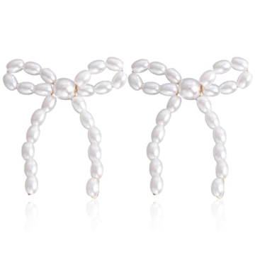 Elegant Gold Pearl Bow Earrings for Women - Perfect Valentine's Day Gift