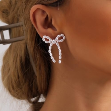 Gold Pearl Bow Earrings for Women - Elegant Valentine's Gift