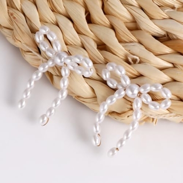 Gold Pearl Bow Earrings for Women - Elegant Valentine's Gift