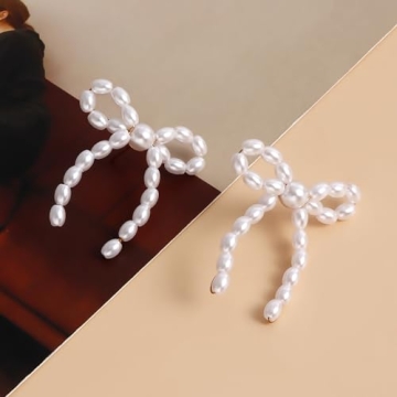 Gold Pearl Bow Earrings for Women - Elegant Valentine's Gift