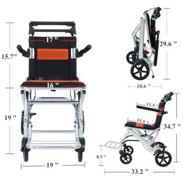Portable Folding Wheelchair, Travel Wheelchair with handbrake, Ultra-Light Wheelchair for The Elderl...
