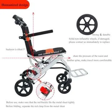 Portable Folding Wheelchair, Travel Wheelchair with handbrake, Ultra-Light Wheelchair for The Elderly and Children (with Bag)…