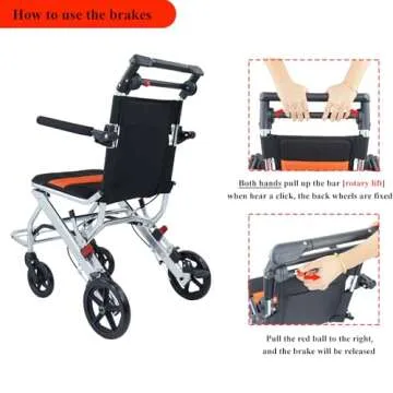 Portable Folding Wheelchair, Travel Wheelchair with handbrake, Ultra-Light Wheelchair for The Elderly and Children (with Bag)…