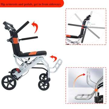 Portable Folding Wheelchair, Travel Wheelchair with handbrake, Ultra-Light Wheelchair for The Elderly and Children (with Bag)…