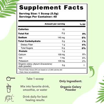 Organic Celery Juice Powder (40 Servings) Supports Gut Health, Detox Juice Cleanse, Boost Energy Lev...