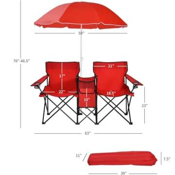 Goplus Double Camping Chair with Umbrella, Folding Loveseat Chairs w/Canopy Shade, Carrying Bag, Tab...