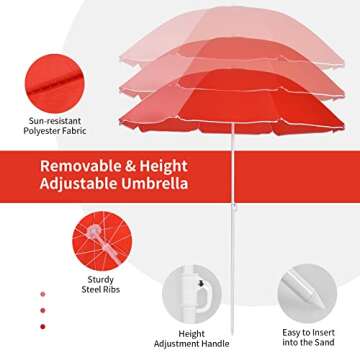 Goplus Double Camping Chair with Umbrella, Folding Loveseat Chairs w/Canopy Shade, Carrying Bag, Table, Cup Holder, Portable Beach Chairs Outdoor Picnic Patio (Red)