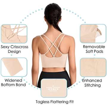 Evercute Cross Back Sport Bras Padded Strappy Criss Cross Cropped Bras for Yoga Workout Fitness Low Impact