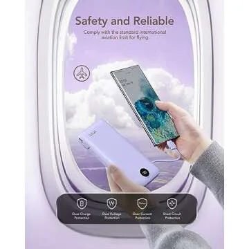 VRURC Portable Charger 20000mAh, Fast Charging Power Bank USB C,4 Output 2 Input Charging Bank Equipped with LED Display,Built-in Wall Plug and Cables,Cell Phone Replacement Battery,Purple