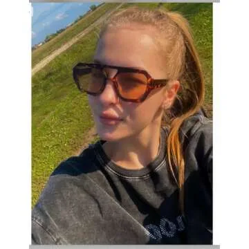 ADE WU Trendy Square Aviator Sunglasses for Women Fashion Sunglasses Womens Aviator Style (Tortoise shell Frame/Lightly Orange Tinted Lenses)