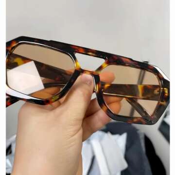 ADE WU Trendy Square Aviator Sunglasses for Women Fashion Sunglasses Womens Aviator Style (Tortoise shell Frame/Lightly Orange Tinted Lenses)