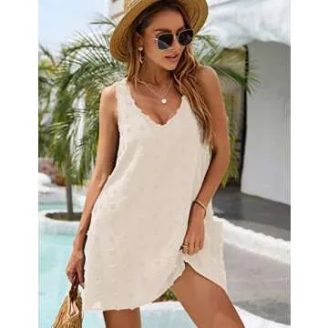 Blooming Jelly Womens Casual Sun Summer Dresses Bikini Swim Cover Up Sexy Tank Top Dress with Pockets (Small, Beige)