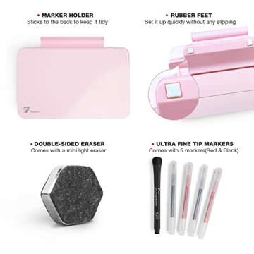 Pink Mini Desktop Pure Glass Whiteboard, Small Slope Slick Desk Whiteboard Glass, Desk White Board, ...