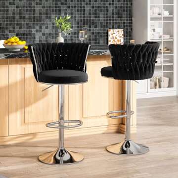 Lamerge Velvet Bar Stools Set of 2, Swivel Counter Stools Counter Height Barstools with Back & Footr...
