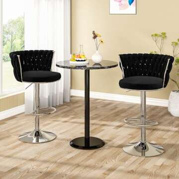 Lamerge Velvet Bar Stools Set of 2, Swivel Counter Stools Counter Height Barstools with Back & Footrest,Bar Chairs Velvet for Kitchen Island Dining Chairs, Black