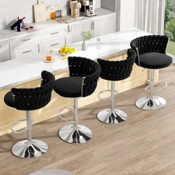 Lamerge Velvet Bar Stools Set of 2, Swivel Counter Stools Counter Height Barstools with Back & Footrest,Bar Chairs Velvet for Kitchen Island Dining Chairs, Black