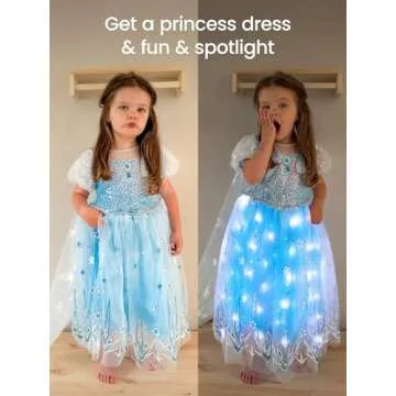 UPORPOR Princess Dresses for Girls Toddler Princess Costume Dress Up Clothes for Girls Halloween Costume with Cape for Christmas, Birthday, Party, LED Light No Assembly Needed, 130