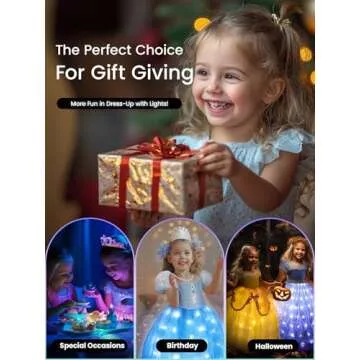 UPORPOR Princess Dresses for Girls Toddler Princess Costume Dress Up Clothes for Girls Halloween Costume with Cape for Christmas, Birthday, Party, LED Light No Assembly Needed, 130