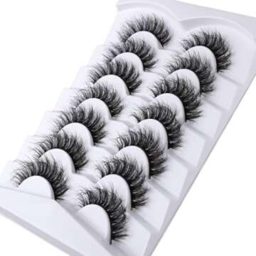 Mebver False Eyelashes Cat Eye Lashes Faux Mink Lashes Natural Look Fluffy Wispy Lashes That Look Like Extensions Pestañas Postizas D Curl Lash Strips Short Fox Eye Lashes 7 Pairs Pack