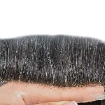 LYRICAL HAIR Toupee For Men Human Hair Piece Hair Systems for Men Soft French Lace Toupee Hairpieces Mens Hair Replacement Systems(8 * 10", 1B+20% SYNTHETIC GREY-120% Medium light to medium density)