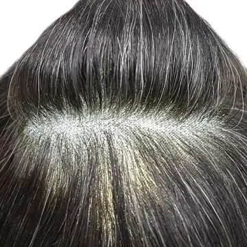 LYRICAL HAIR Toupee For Men Human Hair Piece Hair Systems for Men Soft French Lace Toupee Hairpieces Mens Hair Replacement Systems(8 * 10", 1B+20% SYNTHETIC GREY-120% Medium light to medium density)