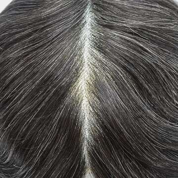 LYRICAL HAIR Toupee For Men Human Hair Piece Hair Systems for Men Soft French Lace Toupee Hairpieces Mens Hair Replacement Systems(8 * 10", 1B+20% SYNTHETIC GREY-120% Medium light to medium density)