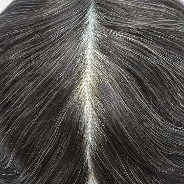 LYRICAL HAIR Toupee For Men Human Hair Piece Hair Systems for Men Soft French Lace Toupee Hairpieces Mens Hair Replacement Systems(8 * 10", 1B+20% SYNTHETIC GREY-120% Medium light to medium density)