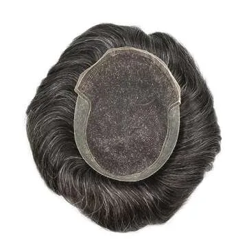 LYRICAL HAIR Toupee For Men Human Hair Piece Hair Systems for Men Soft French Lace Toupee Hairpieces Mens Hair Replacement Systems(8 * 10", 1B+20% SYNTHETIC GREY-120% Medium light to medium density)