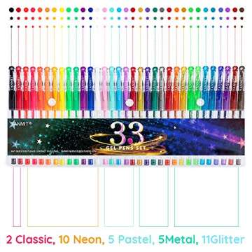TANMIT Gel Pens, 33 Color Gel Pen Fine Point Colored Pen Set with 40% More Ink for Adult Coloring Bo...