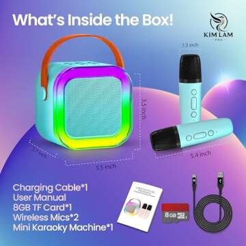 KimLamPro Mini Karaoke Machine for Kids - Portable Singing Toy with Two Microphones and LED Lights