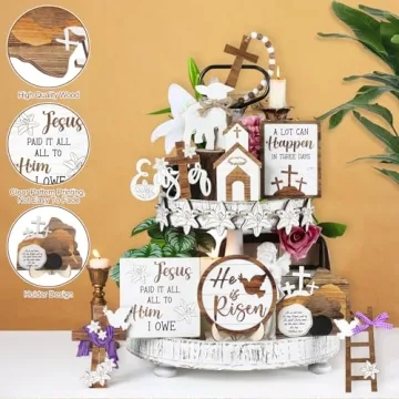 Mifoci 16 Pcs Easter Tiered Tray Decor for Festive Celebrations