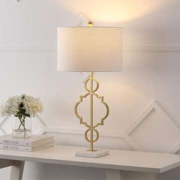 JONATHAN Y JYL3026A July 31" Metal LED Table Lamp Modern Contemporary Bedside Desk Nightstand Lamp for Bedroom Living Room Office College Bookcase LED Bulb Included, Gold/White