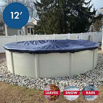 Winter Block Winter Pool Cover for Above Ground Pools, 12’ Ft., Round Winter Aboveground Pool Cove...