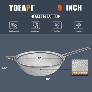 Ydeapi 9inch Fine Mesh Strainer for Kitchen Use