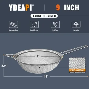 Ydeapi 9inch Fine Mesh Strainer for Kitchen Use