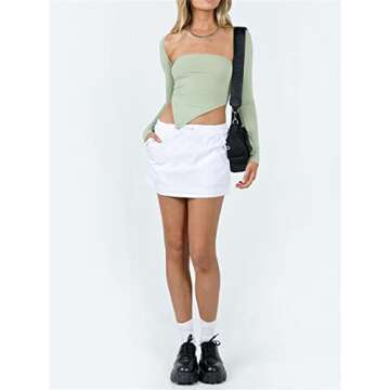 Women Square Neck Long Sleeve Crop Top Y2K Aesthetic Cutout Cropped Shirt Casual Basic Solid Slim Fit Backless Tees