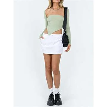 Women Square Neck Long Sleeve Crop Top Y2K Aesthetic Cutout Cropped Shirt Casual Basic Solid Slim Fit Backless Tees